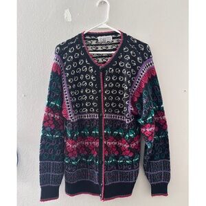 Karen Scott Black and Red Cardigan Sweater